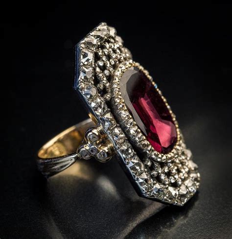 Early 19th Century Antique Garnet Diamond Openwork Ring at 1stDibs