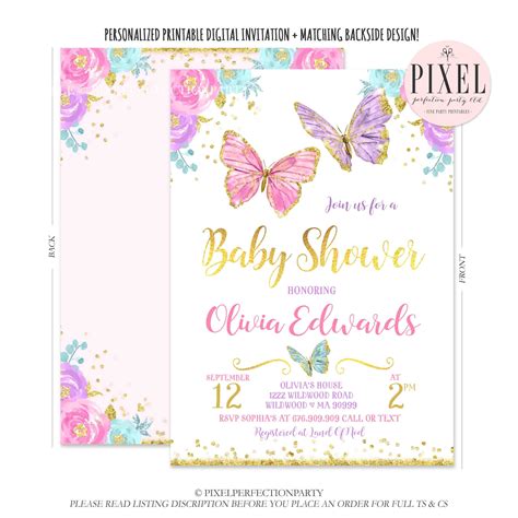 Butterfly Baby Shower Invitation Pink Gold Butterfly Baby Shower