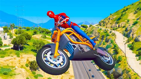 Spiderman Epic Jumps In GTA 5 Spider Man Bmx Bike Car Stunts GTA V