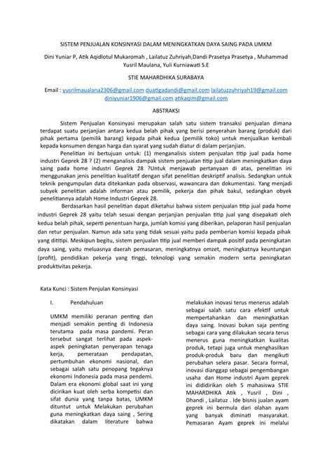 Pdf Sistem Penjualan Konsinyasi Dalam Meningkatkan Daya Saing Pada Umkm