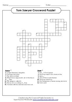 Tom Sawyer Crossword Puzzle By Ivory Butler Tpt