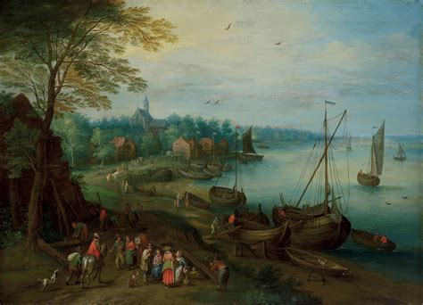 Attributed to Théobald Michau (Tournai 1676-1765 Antwerp), A river landscape with boats and ...