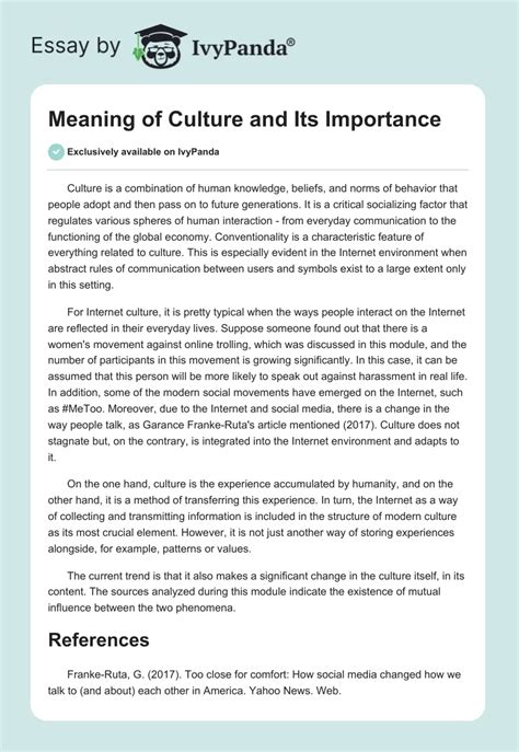 Meaning Of Culture And Its Importance 311 Words Essay Example