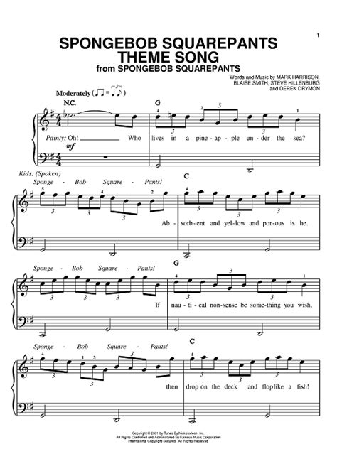 Spongebob Squarepants Theme Song Sheet Music By Mark Harrison For Easy Piano Sheet Music Now