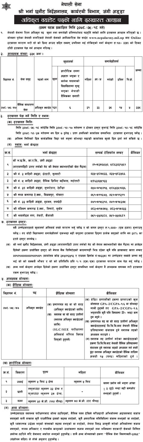 Nepal Army Officer Cadet Vacancy 2078