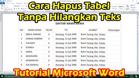 Cara Menghapus Tabel Di Ms Word Tanpa Menghilangkan Teksnya Di Ms Word Youtube