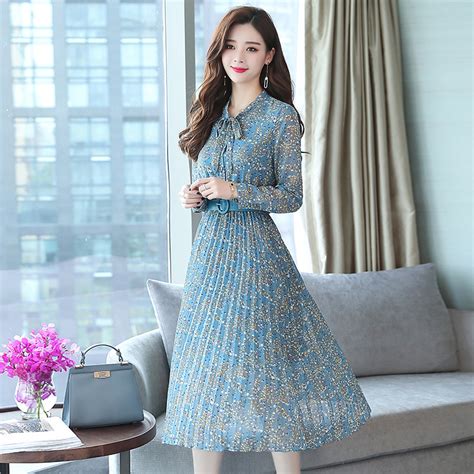 Korean Chiffon Elegant Pleated Midi Dress