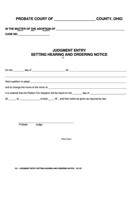 Fillable Judgment Entry Setting Hearing And Ordering Notice Printable