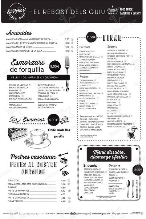 Carta Del Restaurante El Rebost Dels Guiu San Antonio Del Vilamajor