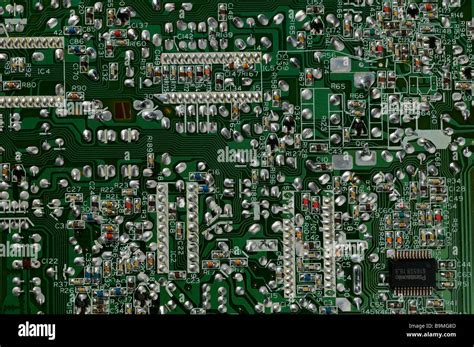 Electronic Components And Microchip Solder Connections On The Back Of A