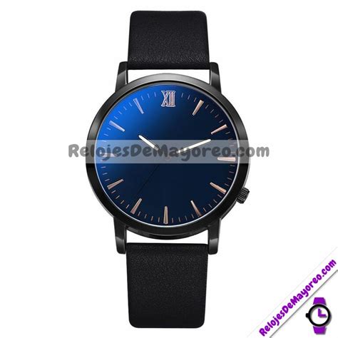 Reloj Negro Extensible Piel Sintetica Caratula Azul Tornasol R