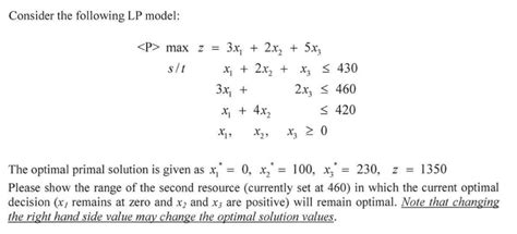 Solved Consider The Following Lp Model Max Z 3x1