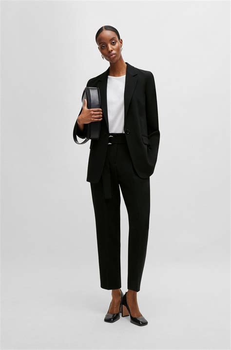 Boss Regular Fit Cropped Trousers In Crease Resistant Crepe Black