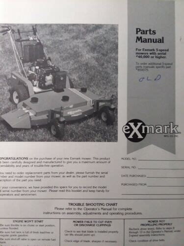 Exmark Metro Walk Behind 5 Speed Lawn Mower Parts Manual 48 32 36 40000