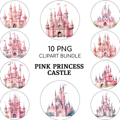 Pink Princess Castle Clipart, Pastel Watercolor Castle Clipart, Magical ...