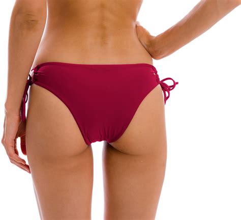 Garnet Red Brazilian Bikini Bottom With Double Sides Tie Bottom Uv