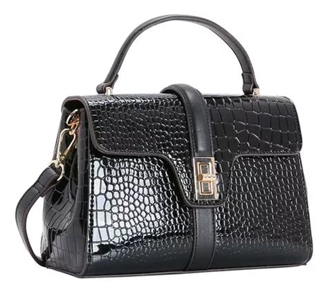 Bolso De Mano Croco Chenson Para Mujer Color Negro Mercadolibre