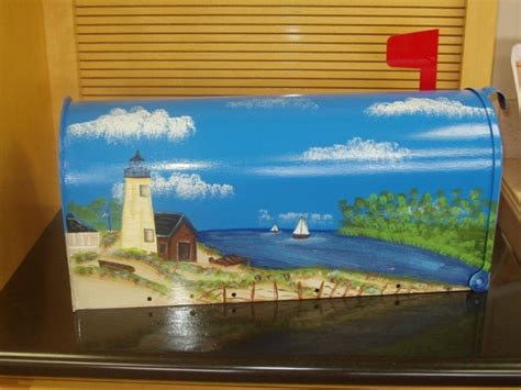 Handpainted Mailbox with Lighthouse Scene