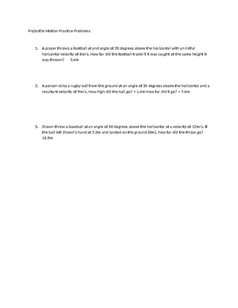 Projectile Motion Practice Problems A Player Throws A Football At And