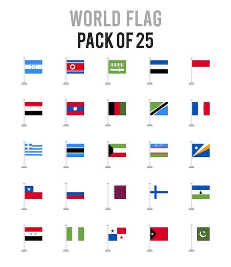 25 iconos de poste de banderas del mundo pack ilustración vectorial