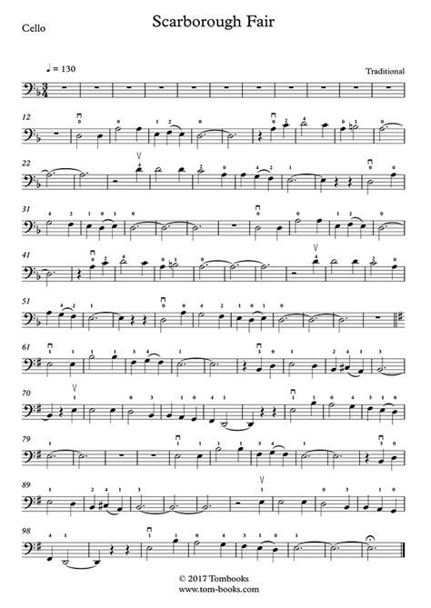 Scarborough Fair Very Easy Level Traditional Cello Sheet Music