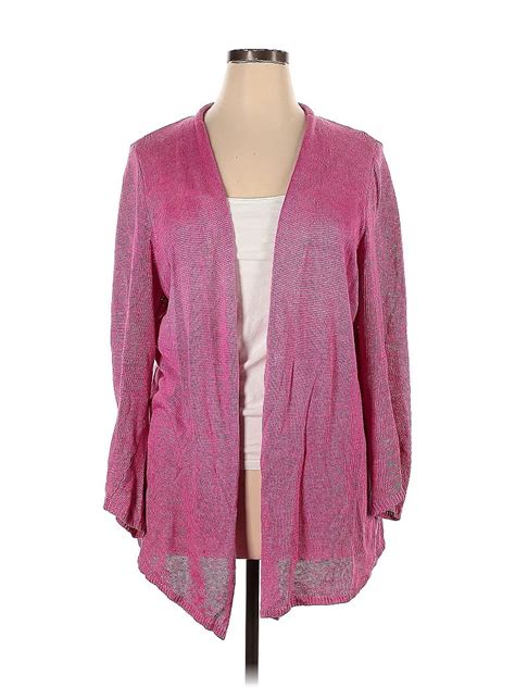 Talbots 100 Linen Color Block Solid Pink Cardigan Size 1x Plus 72