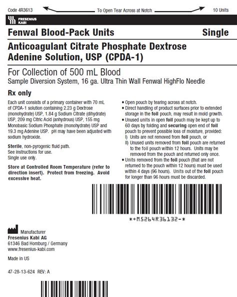 Anticoagulant Citrate Phosphate Dextrose Adenine Solution Usp Cpda 1