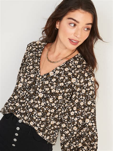 Long Sleeve V Neck Floral Print Poet Blouse For Women Old Navy