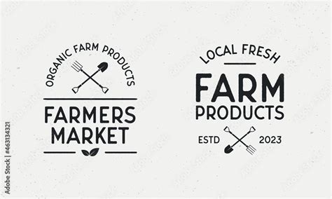 Farmers Market Logo Set Farmers Market Emblem With Shovel And