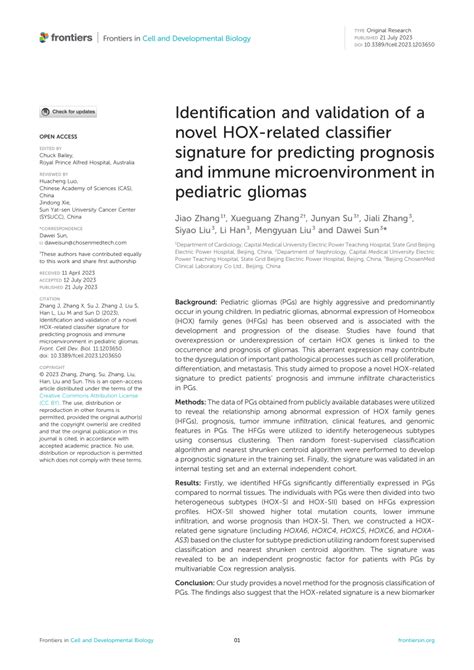 Pdf Identification And Validation Of A Novel Hox Related Classifier