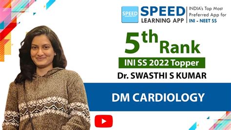 Rank 5 INI SS 2022 DM Cardiology Topper Dr Swasthi S Kumar From