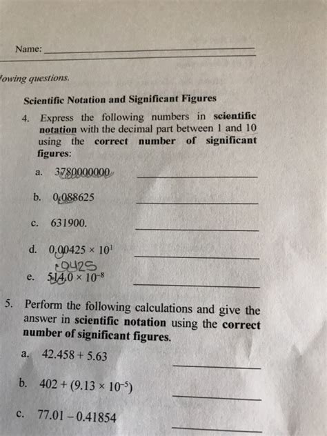 Solved Name Lowing Questions Scientific Notation And