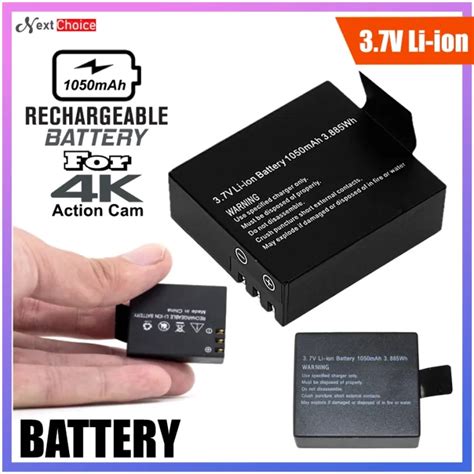 V Li Ion Battery Rechargeable Mah Wh For K Action Camera