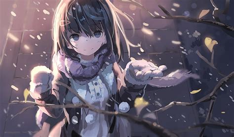 HD wallpaper: anime girl, winter, snow, tree, wind, short hair, scarf, real people | Wallpaper Flare