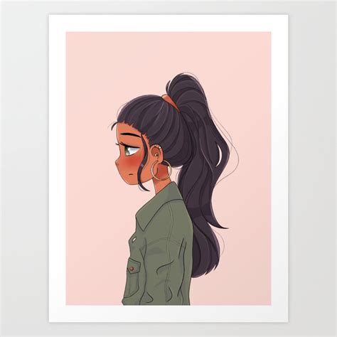 cute girl side anime ponytail Art Print by Ana Teixeira Art | Society6