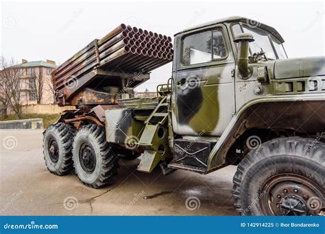 Russian Multiple Rocket Launcher Mounted On A Soviet Military Truck