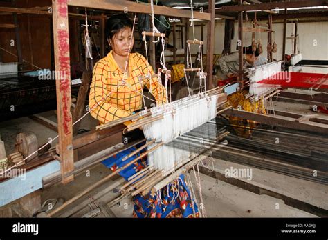 Silk Weaving On Traditional Loom In A Village Phnom Penh Cambodia