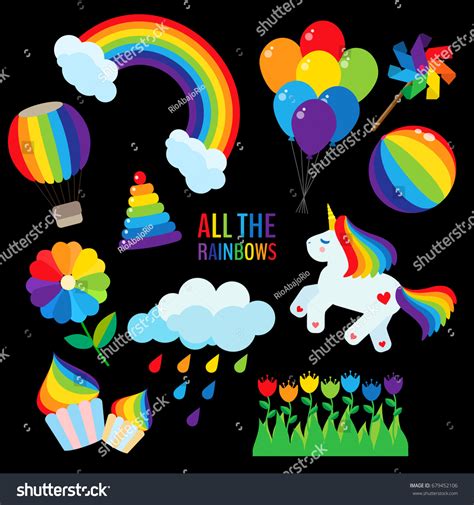 Set Various Isolated Rainbow Colored Objects Stock Vector Royalty Free