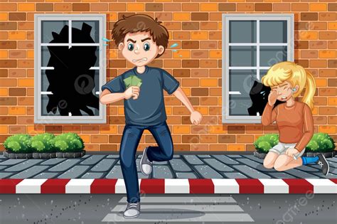 Man Stealing Money Scene Road Stealing Drawing Vector Road Stealing