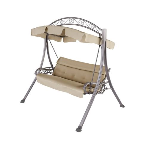 Belk Sunnydaze 2 Seater Rattan Patio Swing With Striped Pillows And