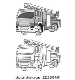 Fire Trucks Line Art Vector Illustration