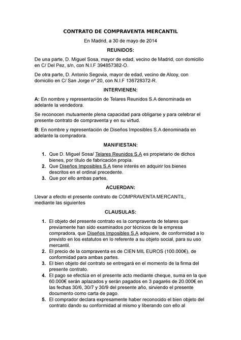 Contrato De Compraventa Mercantil Ejemplo Pdf Image To U