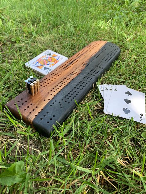 Walnut Epoxy Cribbage Board Handmade Black Pigment Etsy