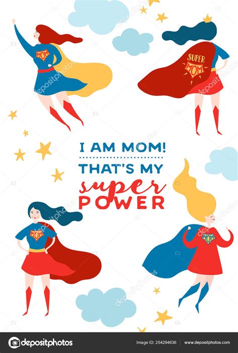 Mothers Day Greeting Card With Super Mom Superhero Mother Character In