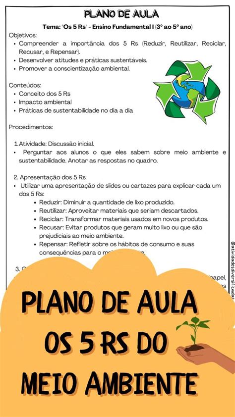 Plano De Aula Os Rs Do Meio Ambiente In Teacher Michelle