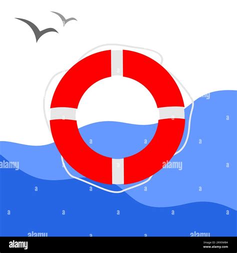 Red Lifebuoy On A Background Of Blue Sea Waves With Seagulls Behind Stock Vector Image And Art Alamy