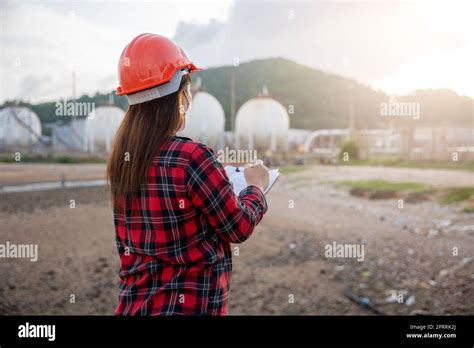 Happy Asian Worker Woman In Oil Chemical Industry Working Visual