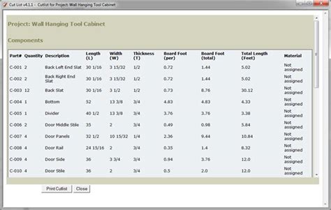 Cutting list example - pbxhnqr