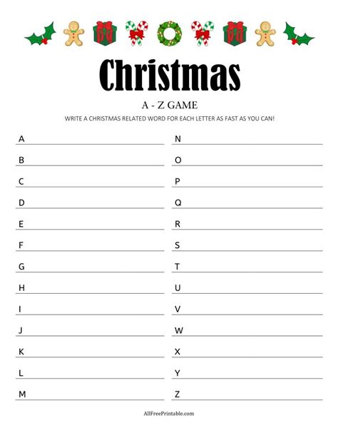 Christmas A Z Game Free Printable