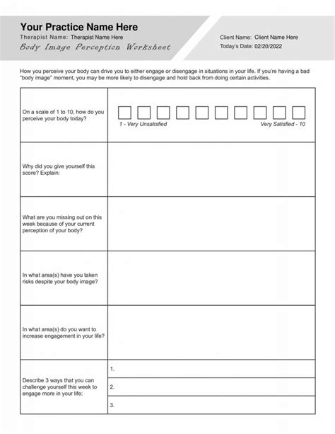 Body Image Perception Worksheet Editable Fillable Printable PDF